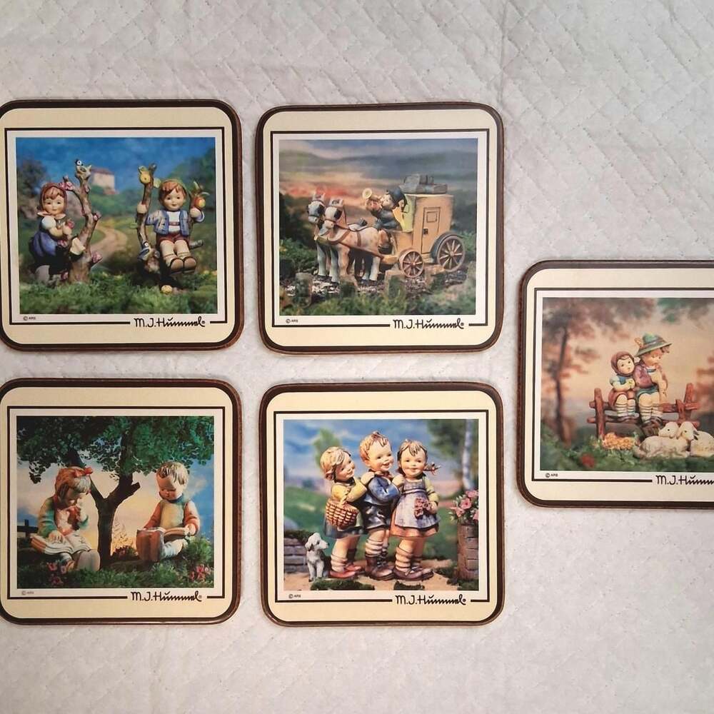 Vintage M.J. Hummel Children Pastoral Scene Coaster Set